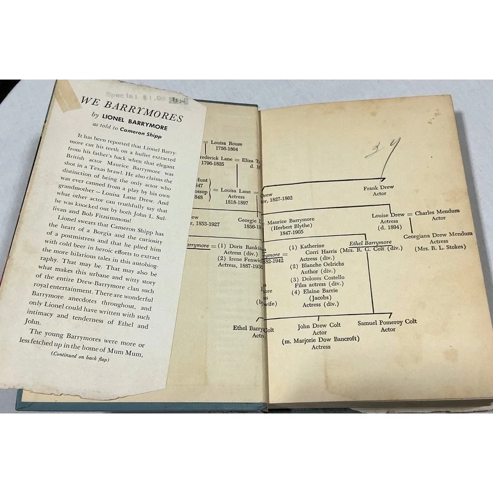 We Barrymores Lionel Barrymore 1951 Hardcover Autobiography Appleton‎ Century